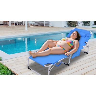 NicBex 3-in-1 Heavy Duty Folding Chaise Lounge, Lay Flat Tanning Chair with Face Hole, 5-Position Adjustable, Portable for Beach, Pool, Blue
