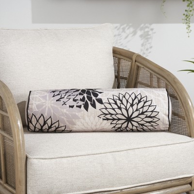 Aloha Black and White Floral Outdoor Bolster Pillow 6" x 20"