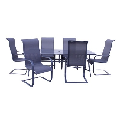 Courtyard Casual Santa Fe 7 pc Spring Sling 84" Rectangle Dining Set  Includes one Rectangle table and 6 Spring Chairs