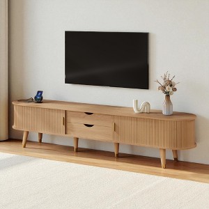 Mshliw Wooden Oval Fluted TV Stand with Charging Station for TVs up to 80", Mid-Century Media Console with 360° Sliding Tambour Door,Storage Drawers - 1 of 4
