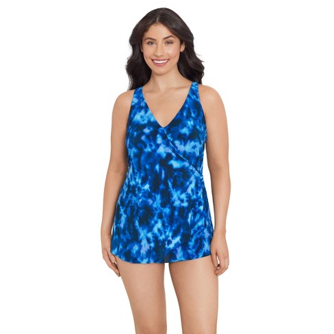 Women's Trimshaper Lola Swimdress Swimsuit - 14 - Blue Multi : Target