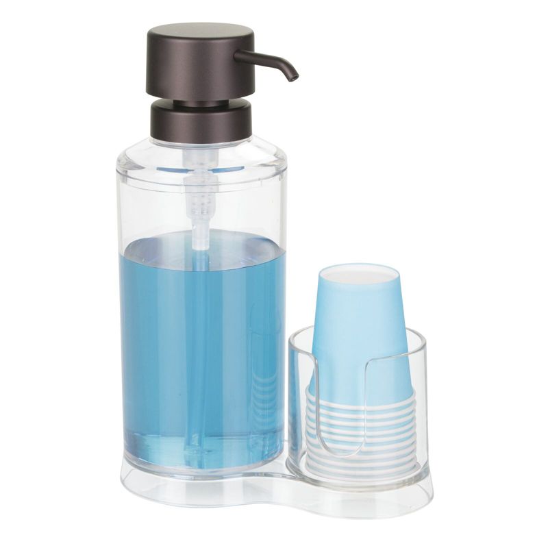 mDesign Plastic Refillable Mouthwash Dispenser/Cup Organizer, 1 of 7