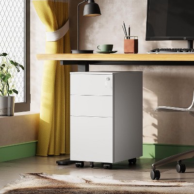 11.8" Slim Vertical File Cabinet, 3-Drawer Mobile Filing Cabinet for Home Office, Space-Saving Document Organizer with Lock