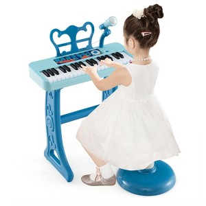 Infans 37-Key Kids Piano Keyboard Toy Musical Electronic Instrument with Stool Blue - 1 of 4