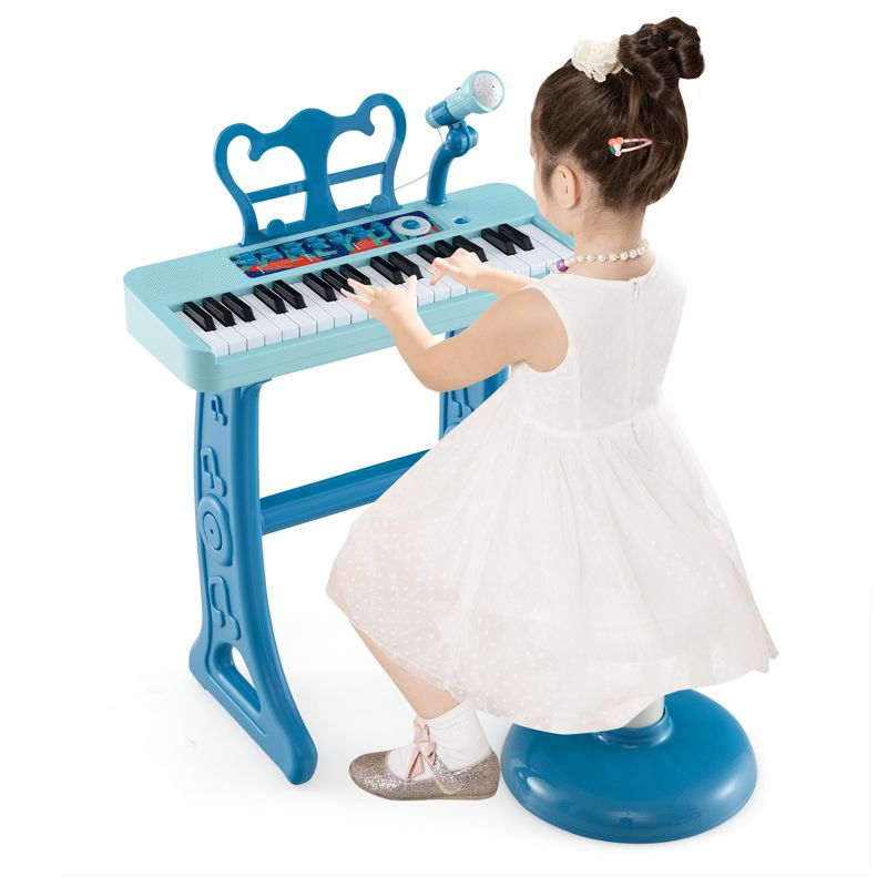 Costway 37-Key Kids Piano Keyboard Toy Musical Electronic Instrument with Stool Pink\Blue\Black, 1 of 11