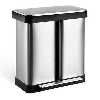 Dual Trash Can, Stainless Steel 2 x 8 Gal (2 x 30L) Garbage Can with Lid and 2 Inner Buckets