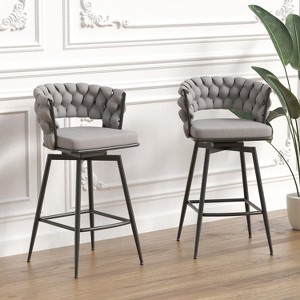 TiramisuBest Set of 2 28" Linen Woven Swivel Bar Stools, Upholstered Counter Chairs with Back, Armrest & Footrest, Black Legs (Grey) - 1 of 4