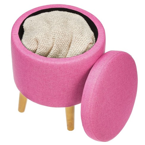 Mdesign Small Round Storage Ottoman Footrest Chair With Wood Legs Pink Target