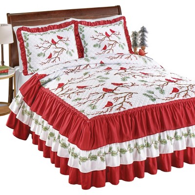 Collections Etc Cardinal Quilt-Top Triple Ruffle Bedspread