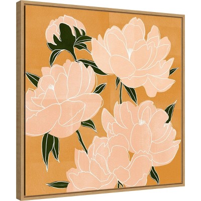 22" x 22" Peach and Green Floral Canvas Print with Polystyrene Frame