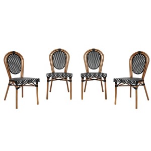 Emma & Oliver Colmar Set of Four Indoor/Outdoor Stacking Thonet Bistro Style Chairs with PE Rattan Seat and Metal Frame - 1 of 4
