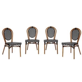 Flash Furniture 4 Pack Lourdes Indoor/Outdoor Commercial Thonet French Bistro Stacking Chair, PE Rattan and Aluminum Frame
