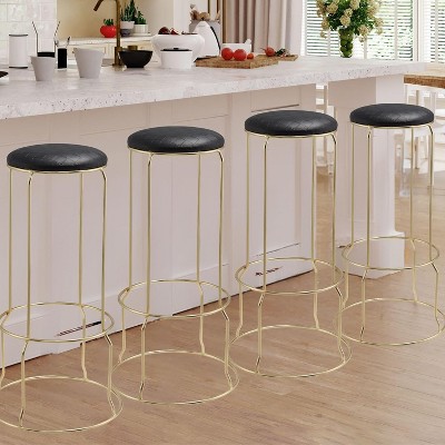 Kings Brand Furniture 4-Pack Stack Stools, Upholstered w/Metal Legs Backless Stackable  Bar and Counter Height Stool, Dining Room Kitchen Chairs