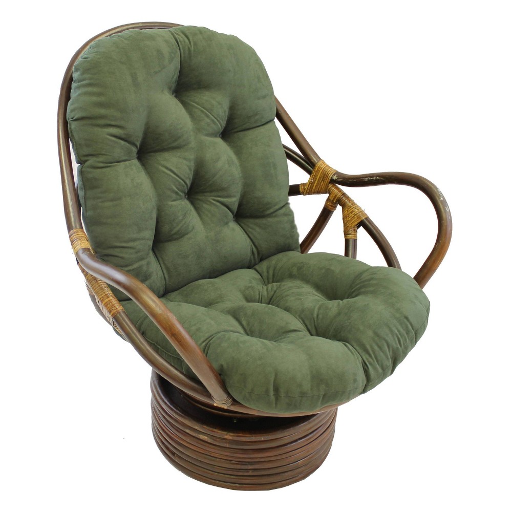 Rattan Swivel Rocker with Micro Suede Cushion Hunter Green - International Caravan: Lacquered Finish, Modern Style