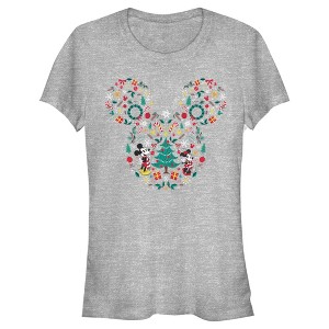 Juniors Womens Mickey & Friends Christmas Silhouette T-Shirt - 1 of 4