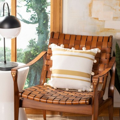 Gold and White Striped Square Pillow with Tassels