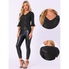 INSPIRE CHIC Women's Sequin 3/4 Bell Sleeve V Neck Metallic Sparkly Glitter Party Blouse - 2 of 4