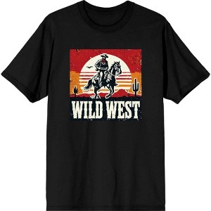 Wild West Cowboy Sunset Ride Adult Crew Neck Short Sleeve Tee - 1 of 2