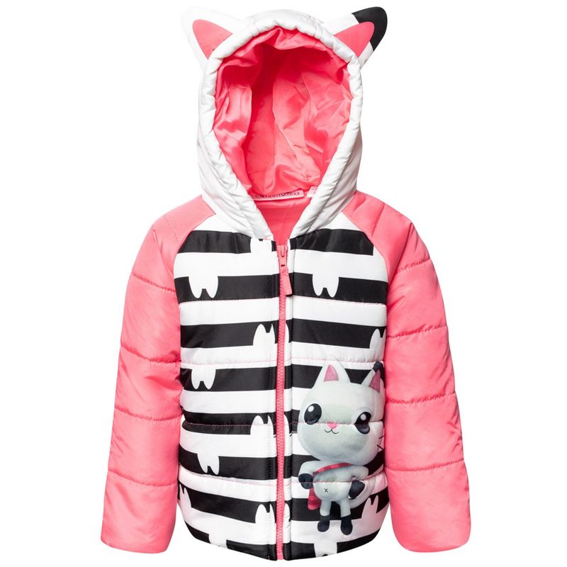 Dreamworks Gabby's Dollhouse Pandy Paws Girls Zip Up Puffer Jacket Little Kid to Big Kid, 1 of 7
