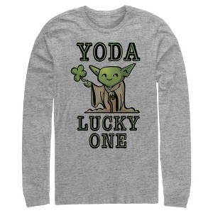 Men's Star Wars St. Patrick's Day Cartoon Yoda Lucky One Long Sleeve Shirt - 1 of 4