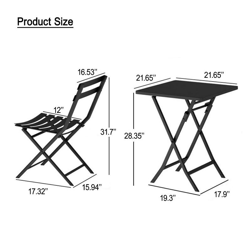 Lorna 3-piece Modern Patio Bistro Set of Foldable Square Table and Chairs, Outdoor Furniture Near Me - The Pop Home, 3 of 7