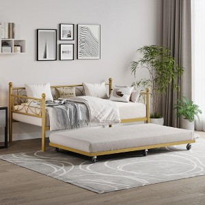 Stylish Twin Size Metal Day Bed Sofa Bed Frame with Floral Headboard - 1 of 4