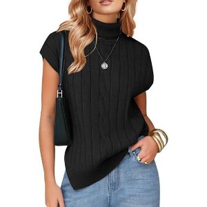 EXLURA EXLURA Women's Turtleneck Sleeveless Sweater Vest Casual Short Cap Sleeve Knit Pullover Tank Tops 2025 Fashion Fall Clothes - 1 of 4