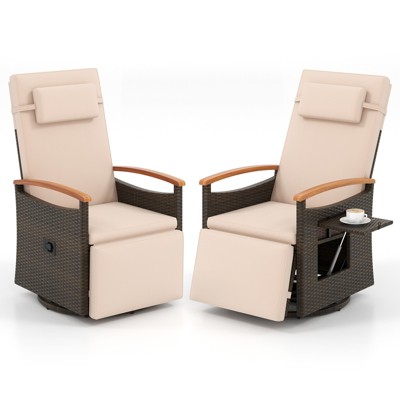 Tangkula 2PCS Outdoor 360° Swivel Rattan Recliner Chair Patio Wicker Chaise Lounge Chair