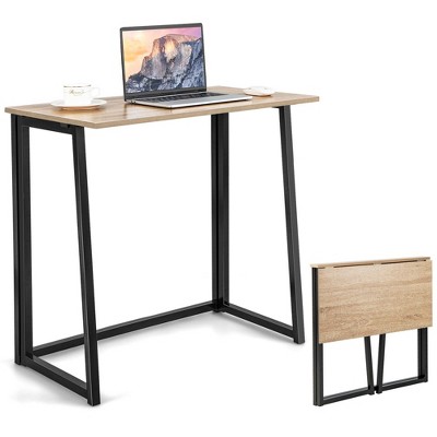 Costway Folding Computer Desk No Assembly Study Writing Table for Small Spaces Natural
