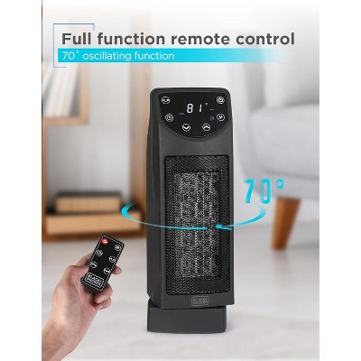 Black Ceramic Tower Heater with Remote and Adjustable Thermostat