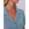 INSPIRE CHIC Women's Turndown Collar Knit Short Sleeve Top with Side Pocket Long Pant Pajamas Set - 4 of 4