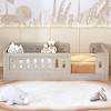 CAVINAS Twin Size Solid Wood Platform Bed Frame with Guardrail,Modern Floor Bed for Kids Room,Bedroom - 3 of 4