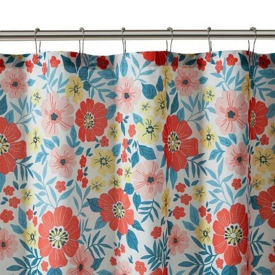 LunaLulinlk 14-Piece Pink Floral Polyester Shower Curtain Set with Liner, 72" x 72"