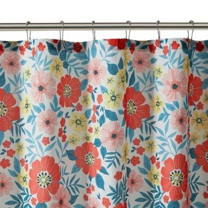 LunaLulinlk 14-Piece Pink Floral Polyester Shower Curtain Set with Liner, 72" x 72" - 1 of 4