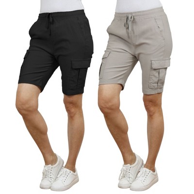 Galaxy By Harvic Women's Loose Fit Super Flex Stretch Cargo Jogger Shorts-2 Pack