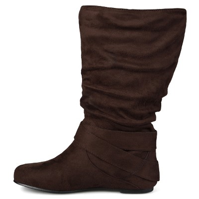 Journee Collection Women's Shelley-6 Mid Calf Boots - Wide Calf, Faux Suede, Flat Heel