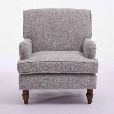 OUTSUPPLY Vintage Upholstered Armchair with Linen Fabric & Antique Wood Legs, Accent Chair for Living Room, Bedroom Reading Corner