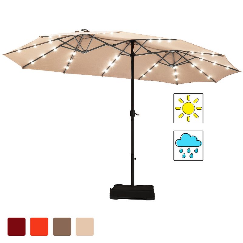 Costway 15Ft Patio Double-Sided Solar LED Market Umbrella Crank Base Beige/Tan/Orange/Burgundy/Grey, 4 of 11