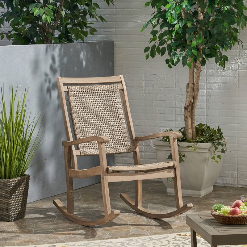 Lucas Outdoor Rustic Wicker Rocking Chair - Light Brown - Christopher Knight Home, 3 of 12