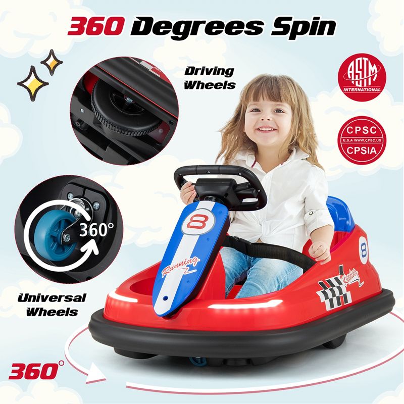 Costway 6V Electric Kids Ride-on Bumper Car with 360° Spinning Dual Motors 2 Speeds Green/Pink/Red, 5 of 11