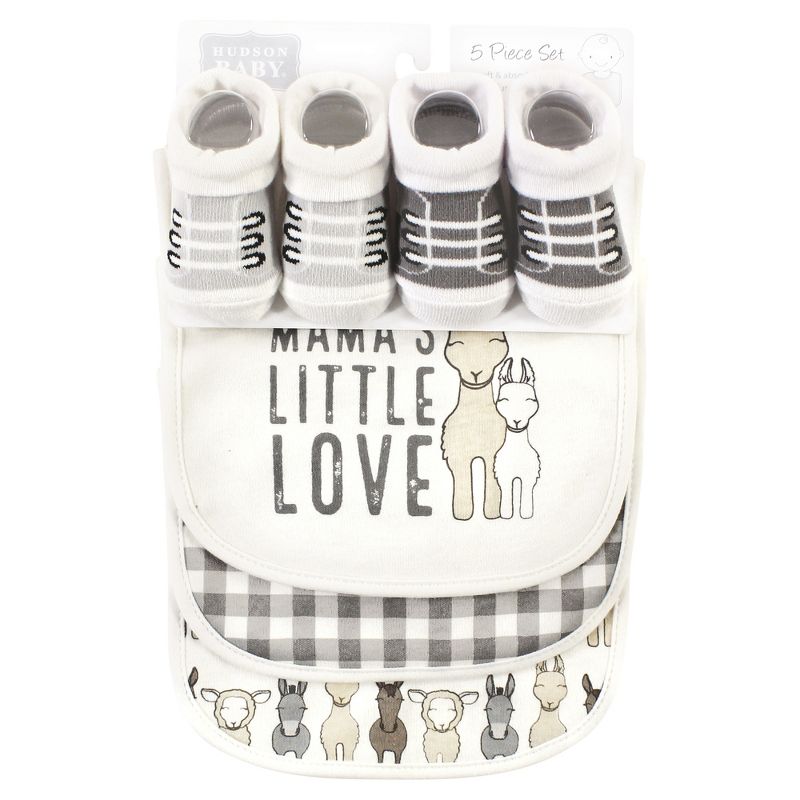 Hudson Baby Cotton Bib and Sock Set, Little Love Lama, One Size, 2 of 6