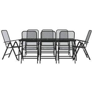 vidaXL Metal Patio Dining Set - 9-Piece Anthracite Metal Mesh Outdoor Furniture Set - Includes Table and 8 Foldable Chairs with Adjustable Backrest - 1 of 4