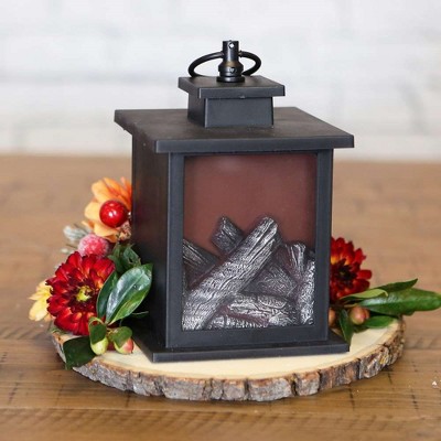 Tokyo Black Plastic LED Vintage Lantern Set with Fireplace Scene