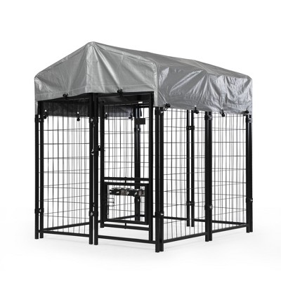 Sevobal Pet Crates and Houses, Single Door Dog Cage with Weatherproof Roof and Dish Rack, Durable Crate for Outdoor, Black, 47.6"*51.2"*55.5"