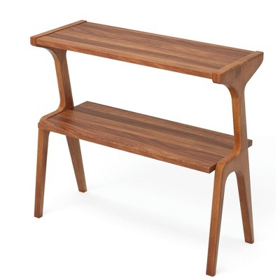 Resenkos Sofa Side End Table, End Table, Couch Table,2-Tier End Table, Slim Sofa Side Table with Storage Shelf,Walnut Brown
