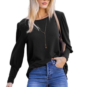 Amaryllis Women's Puff Long-Sleeve Blouse with Round Neckline Relaxed Fit - 1 of 4