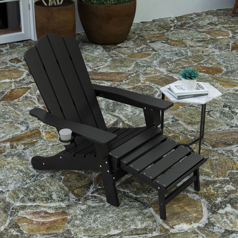 Merrick Lane HDPE Adirondack Chair with Cup Holder and Pull Out Ottoman, All-Weather HDPE Indoor/Outdoor Lounge Chair, 5 of 13