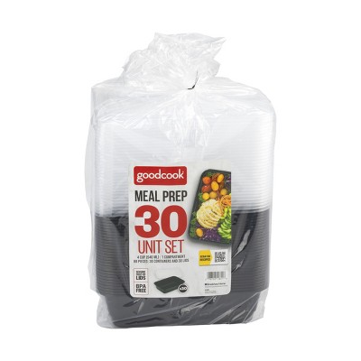 GoodCook Meal Prep 1 Compartment Rectangle Containers + Lids - 4Cups - 60 pcs/30ct - Black