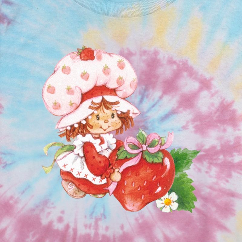 Juniors Womens Strawberry Shortcake Watercolor Berry Tie Dye Crop T Shirt, 2 of 5