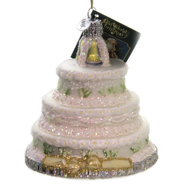 Old World Christmas 3.75" Wedding Cake. Bride Groom Ornament  -  Tree Ornaments